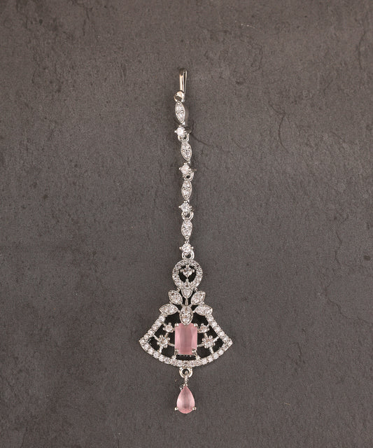Baby Pink Artificial Diamond Maangtikka