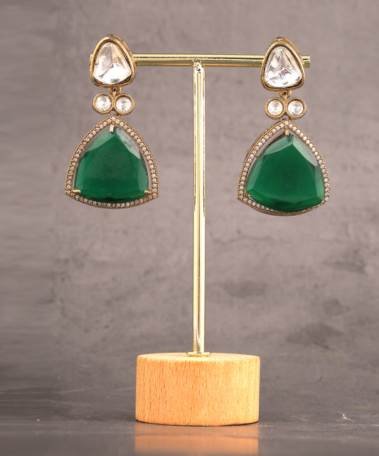 Polki And Green Doublet Stone Drop Earrings