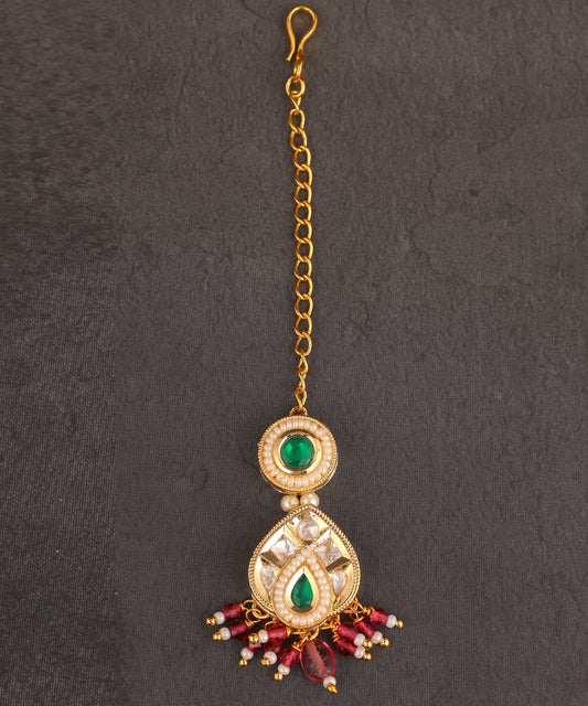 Kundan Maangtikka With Ruby Drops And Green Stones