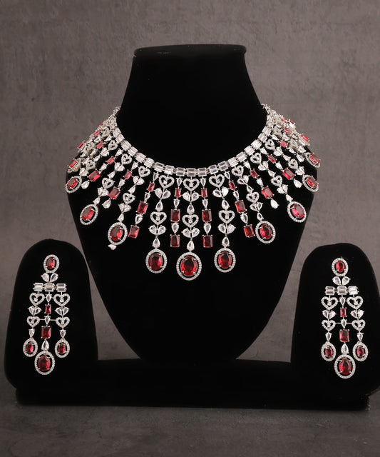 Estella Necklace Featuring Ruby Stones And Artificial Diamonds