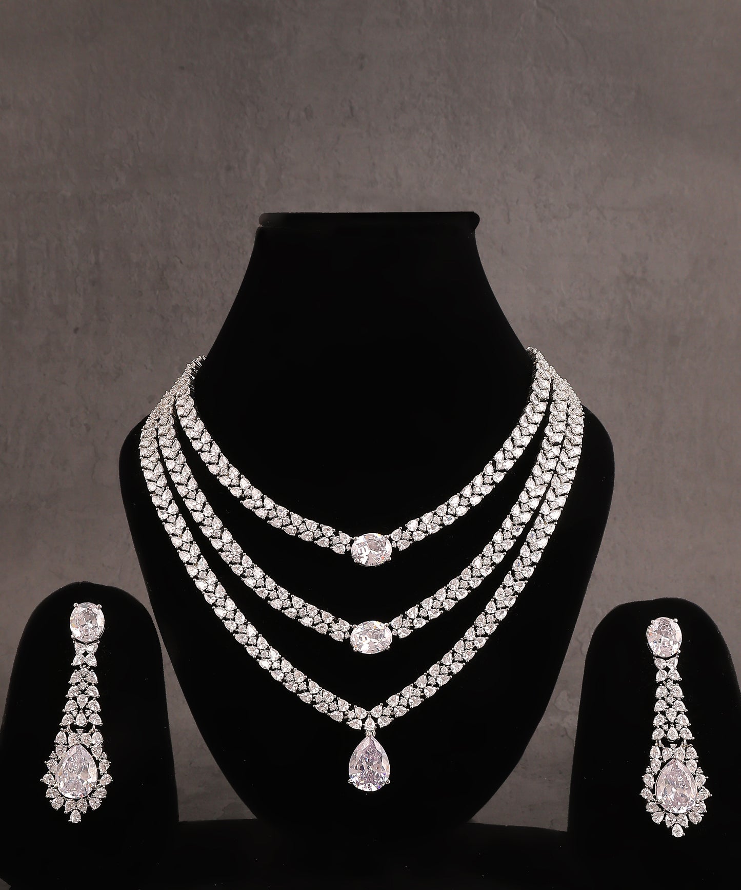 Sabrina Crystal And Artificial Diamond Studded 3 Layered Necklace