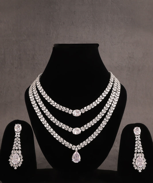 Sabrina Crystal And Artificial Diamond Studded 3 Layered Necklace