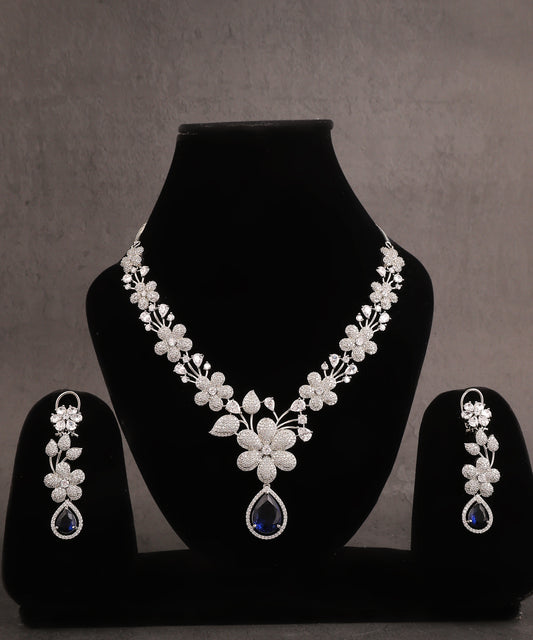 Floral Design Saphhire Drop Artificial Diamond Necklace