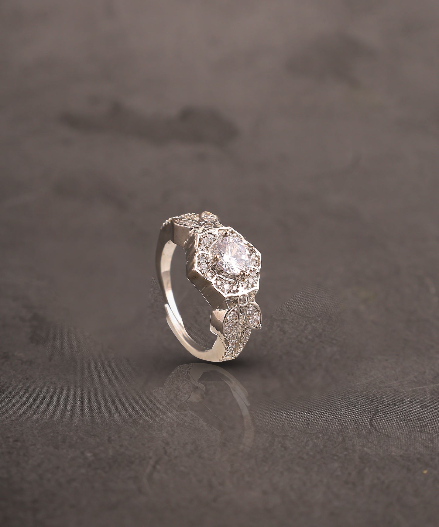 Solitaire Studded Floral Cocktail Ring