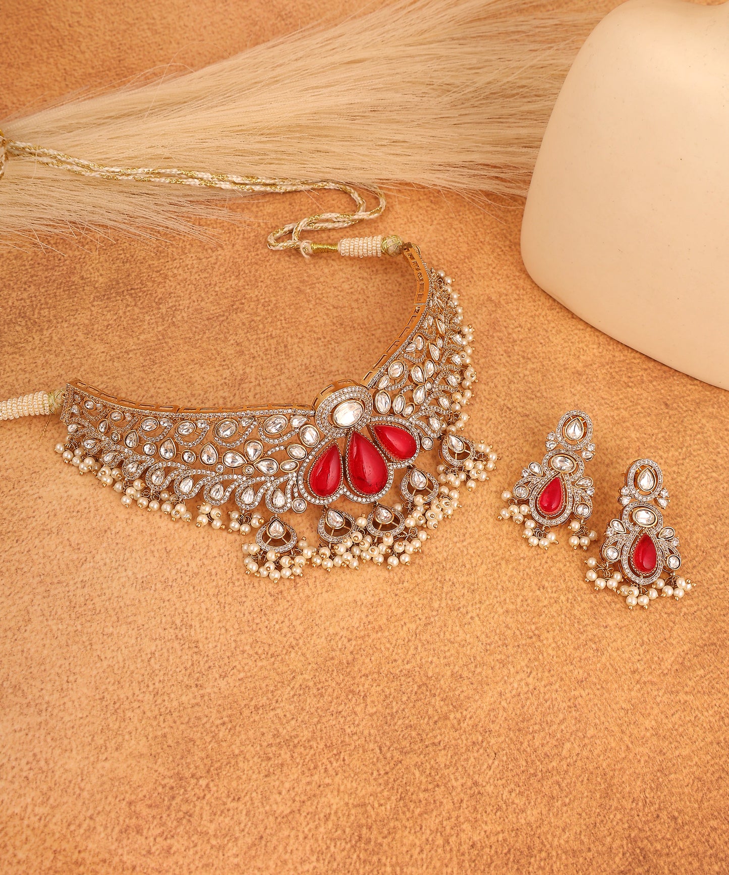 Nazakat Choker Set Featuring Polkis, Pearl And Statement Pink Stones