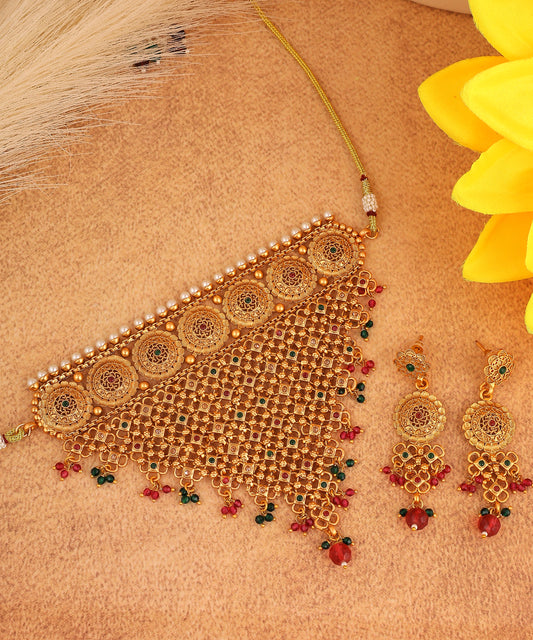 Rajwada Waterfall Necklace With Multioloured Drops
