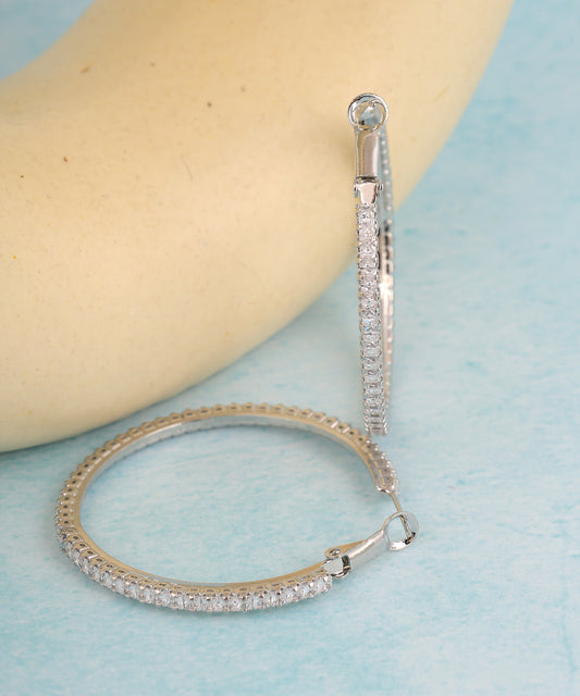 Rhinestone Silver Plated Hoops