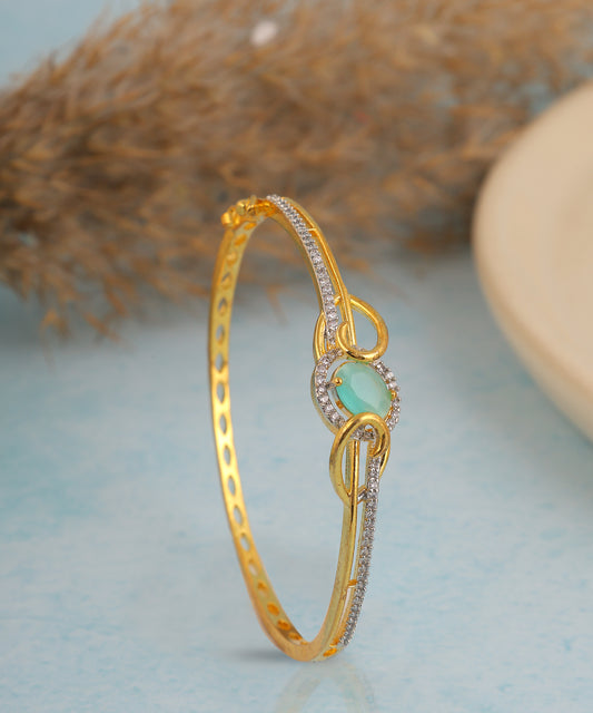Sea Green Stone And Rhinestone Gold Sleek Bracelet