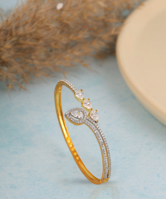 Tear Drop Crystal Studded Gold Sleek Bracelet