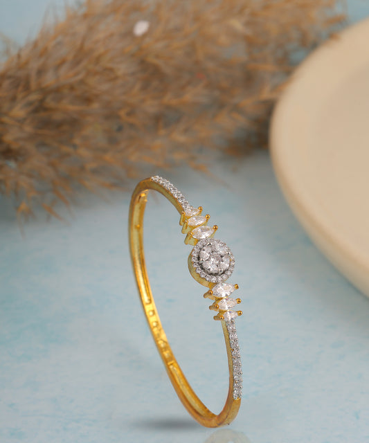 Solitaire Crystal Studded Gold Sleek Bracelet