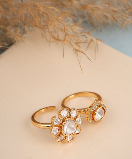 Floral Polki Double Finger Ring