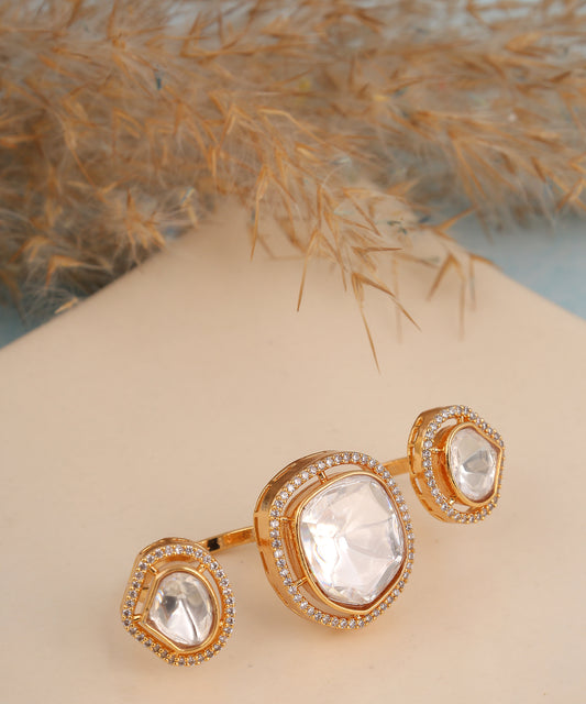 Polki Studded Double Finger Ring