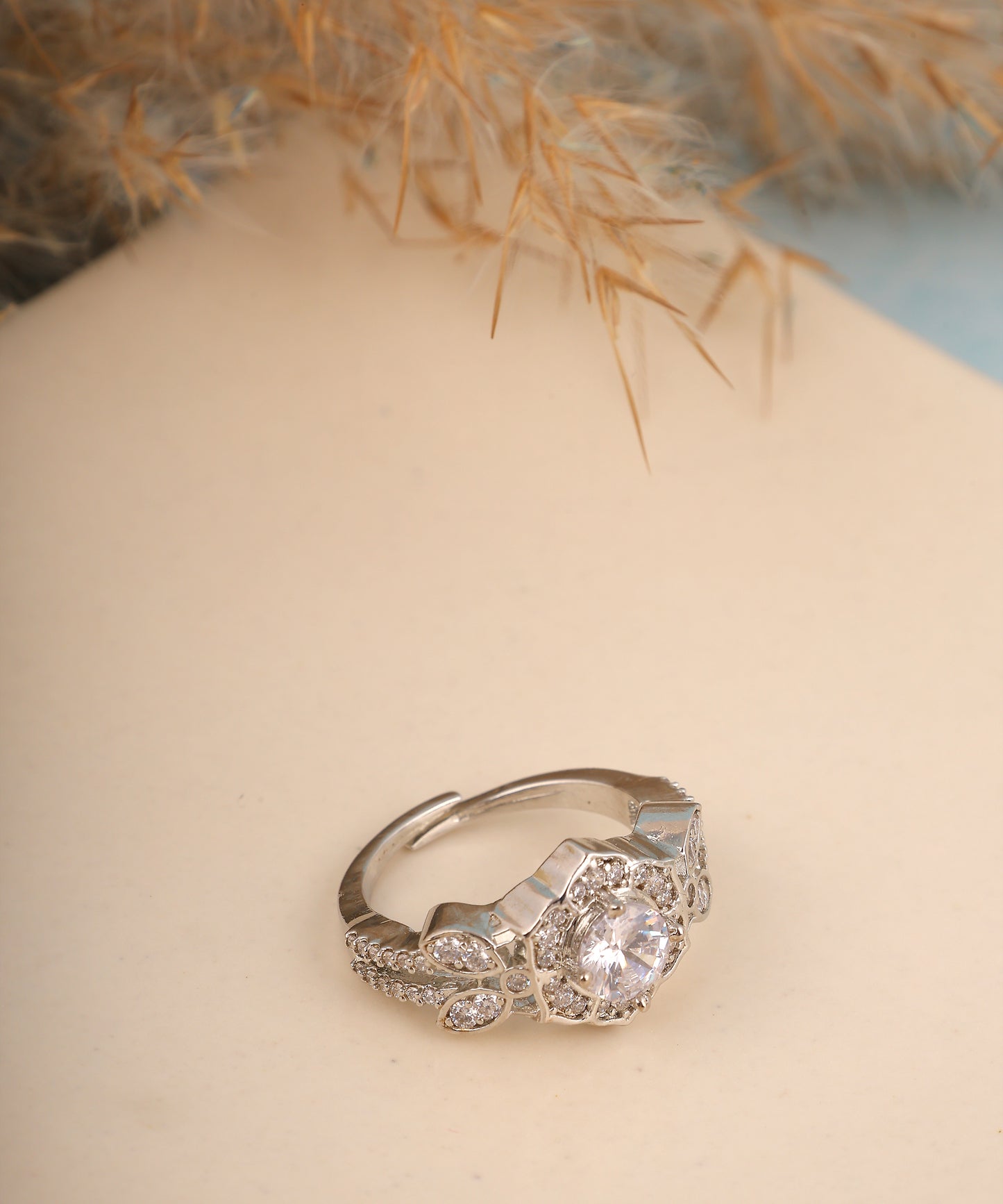 Solitaire Studded Floral Cocktail Ring