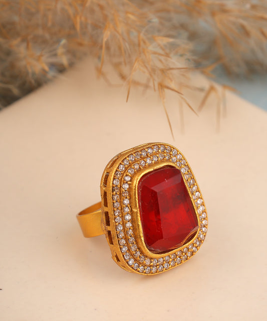 Ruby Hyrdro Stone Studded Trapezoid Ring