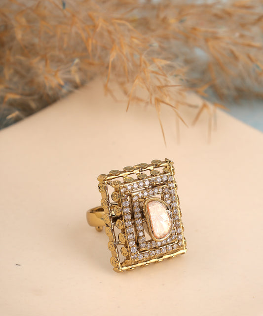 Antique Gold Polki Studded Ring