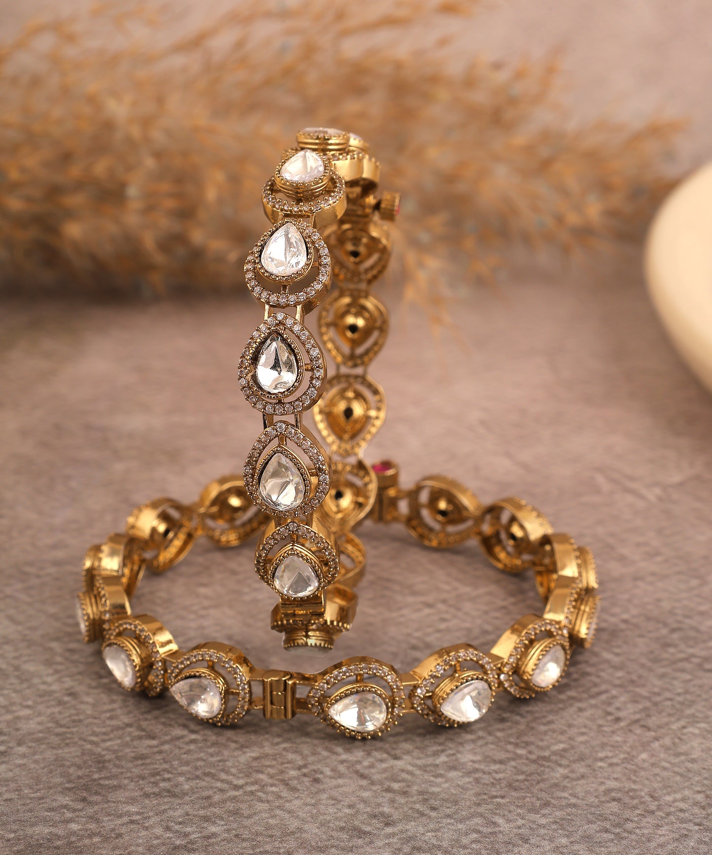 Tear Drop Shaped Polki Studded Bangles
