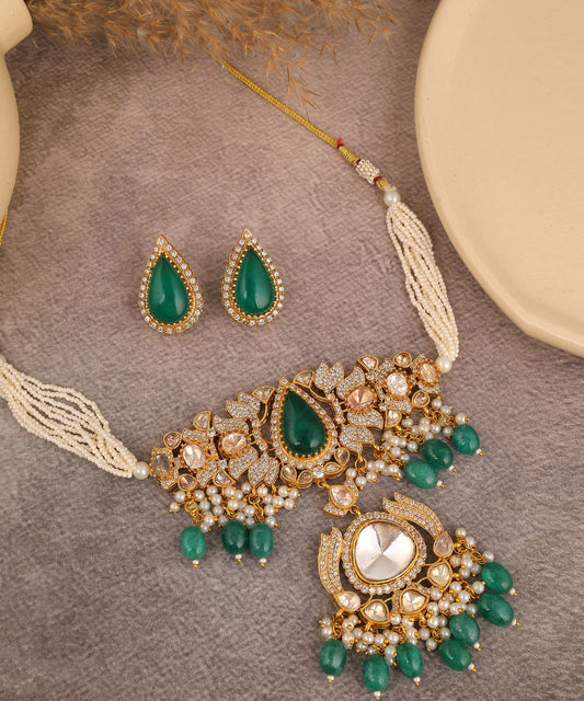 Raanjan Necklace Featuring Polki And Emeralds