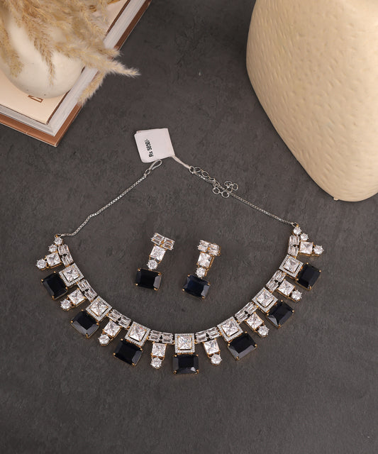 Sapphire And Crystal Studded Gold Toned Necklace