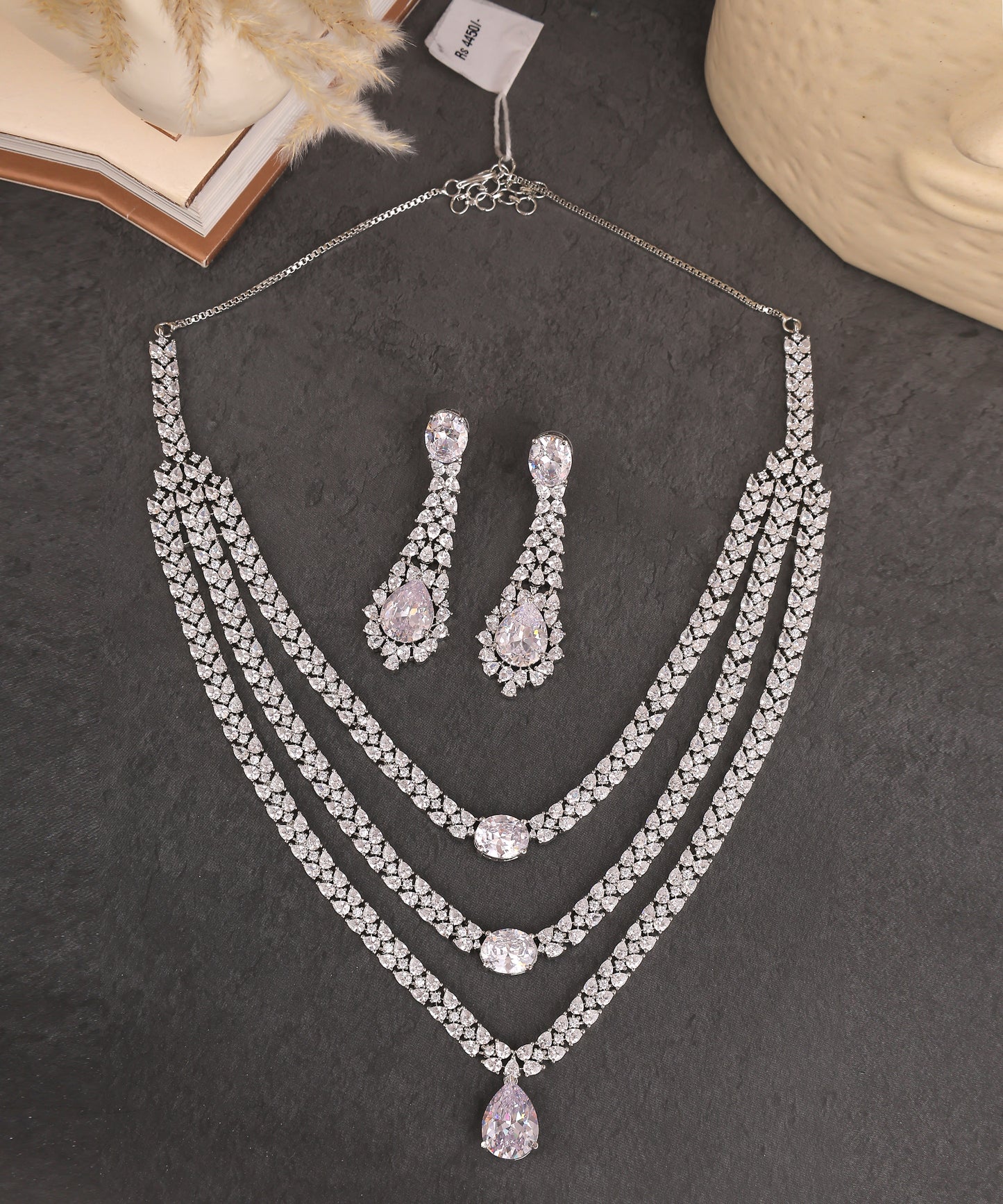 Sabrina Crystal And Artificial Diamond Studded 3 Layered Necklace