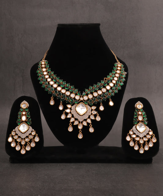 Samaira Necklace Featuring Emerald Stone And Polki Drops