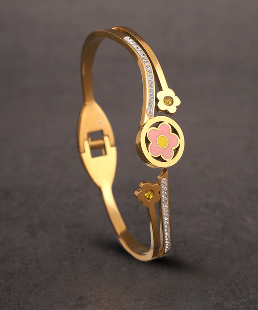 Anti Tarnish Pink Flower Bracelet