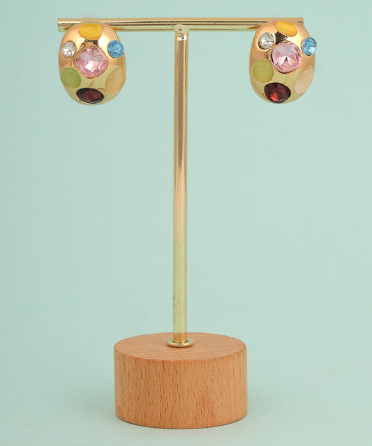 Multicoloured Stone Studded Oval Anti Tarnish Studs/Earrings