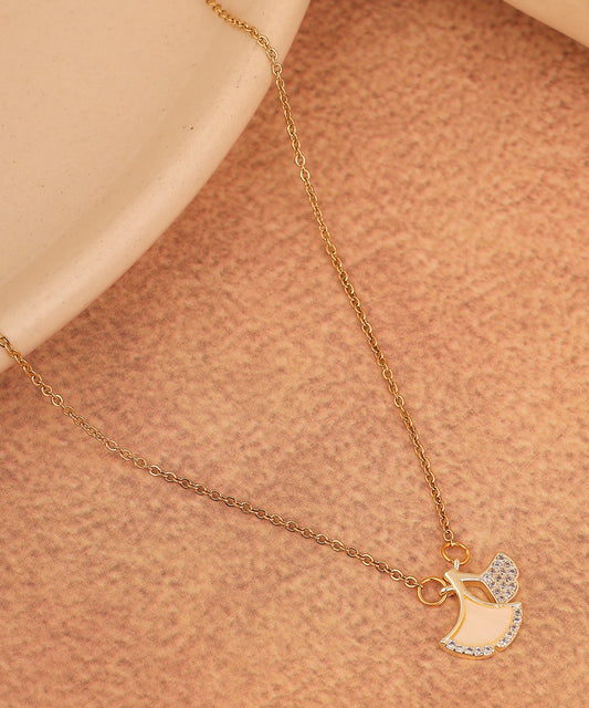 Fan Motif And Crystal Studded Anti Tarnish Chain/Necklace