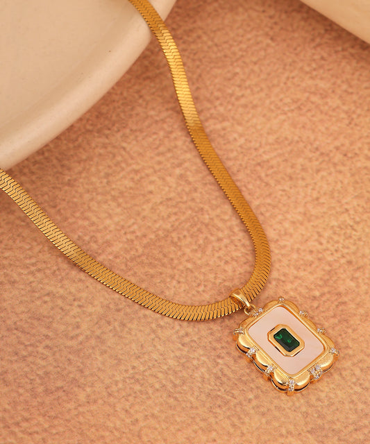 Emerald Stone Studded Chunky Chain Anti Tarnish Necklace
