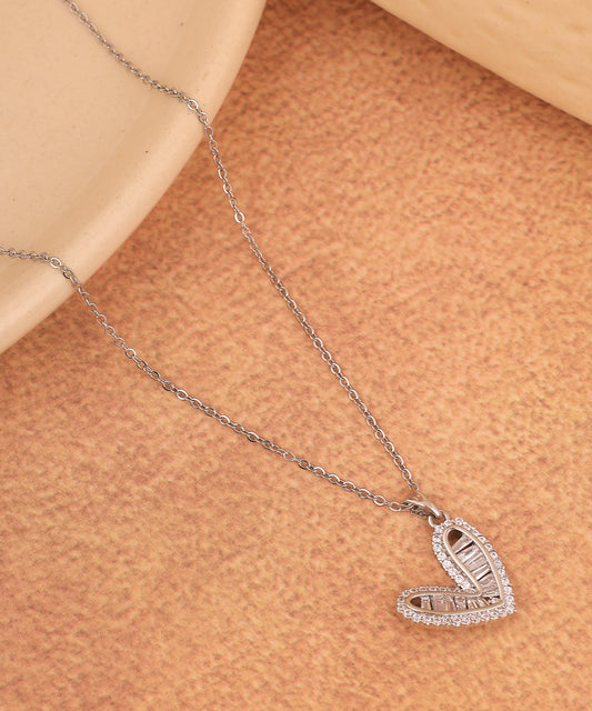 Embellished Silver Heart Anti Tarnish Silver Chain/Necklace