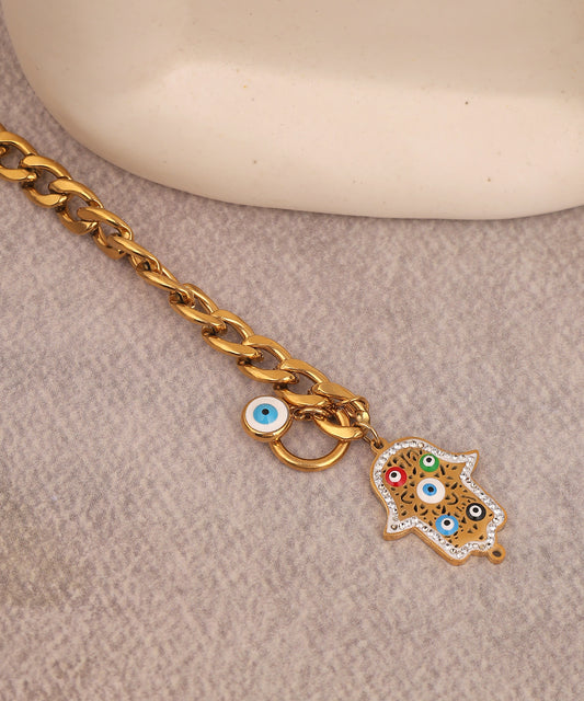 Anti Tarnish Chunky Chain Bracelet With Evil Eye Charm
