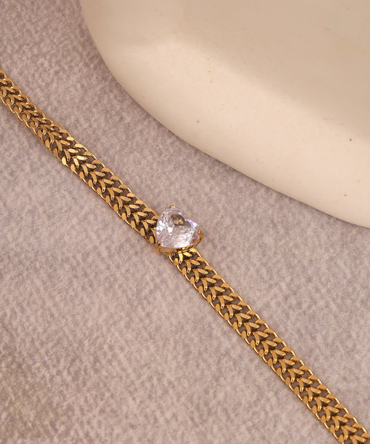 Chunky Chain Heart Shaped Crystal Studded Anti Tarnish Chain Bracelet