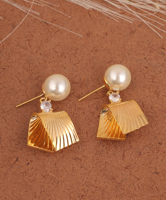 Anti Tarnish Pearl Geometrical Drop Earrings
