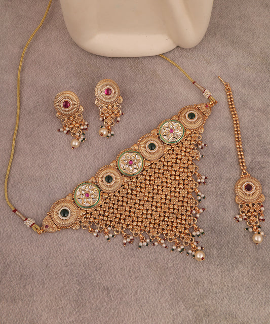 Vrinda Rajwada Waterfall Necklace With Kundan And Pearl Drops